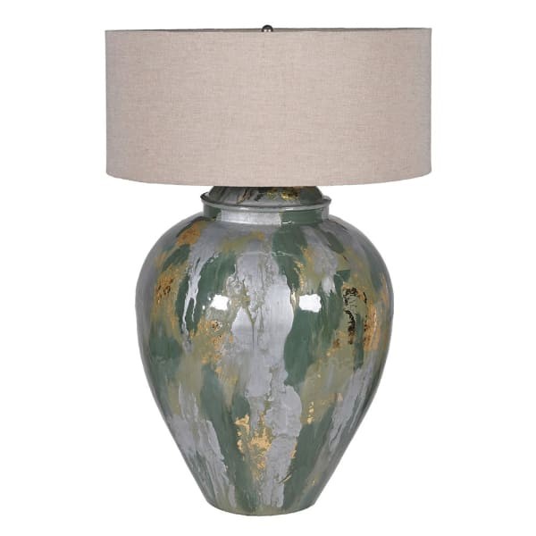 Greenwich large table lamp, 73 cm, with beige linen shade and painted base