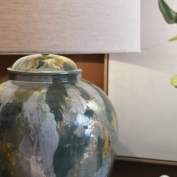 Greenwich large table lamp, 73 cm, with beige linen shade and painted base