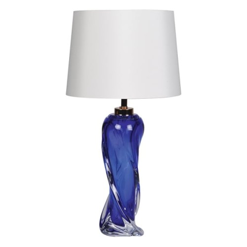 Colours Blue Table Lamp with Glass Base and Linen Shade – 65 cm