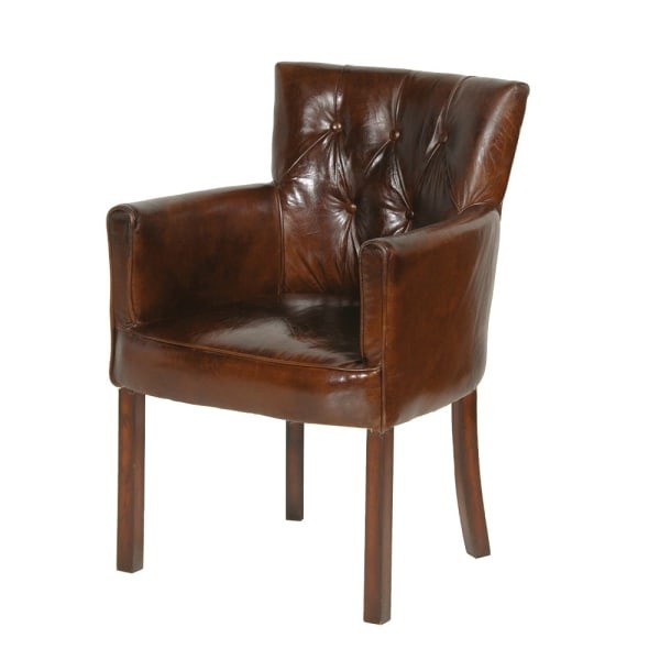 Chester leather dining chair in brown buffalo leather with wooden legs