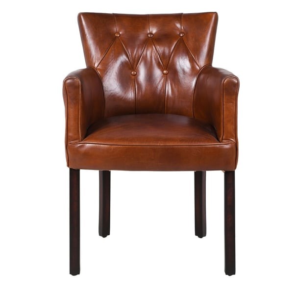 Chester leather dining chair in brown buffalo leather with wooden legs
