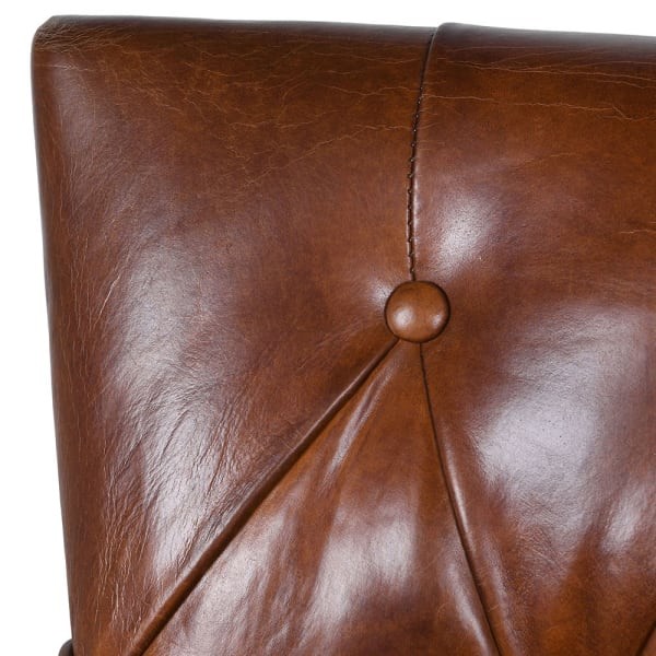Chester leather dining chair in brown buffalo leather with wooden legs