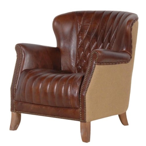 Bristol Classic Brown Leather Armchair – Classic Leather Armchair with Wooden Legs