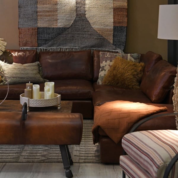 Chestnut Brown Leather Corner Sofa in genuine leather