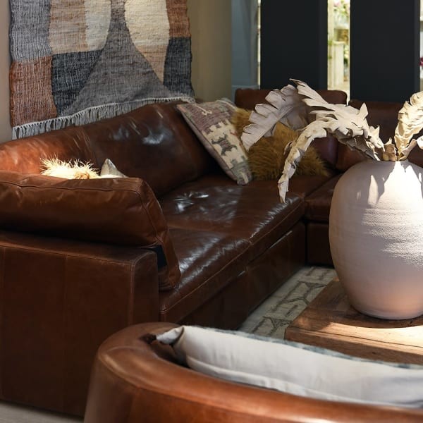 luxury brown leather corner sofa for elegant UK interiors