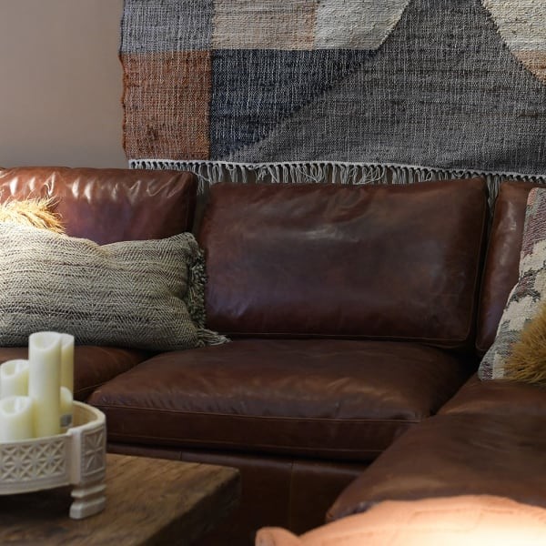 large brown leather corner sofa for spacious living room