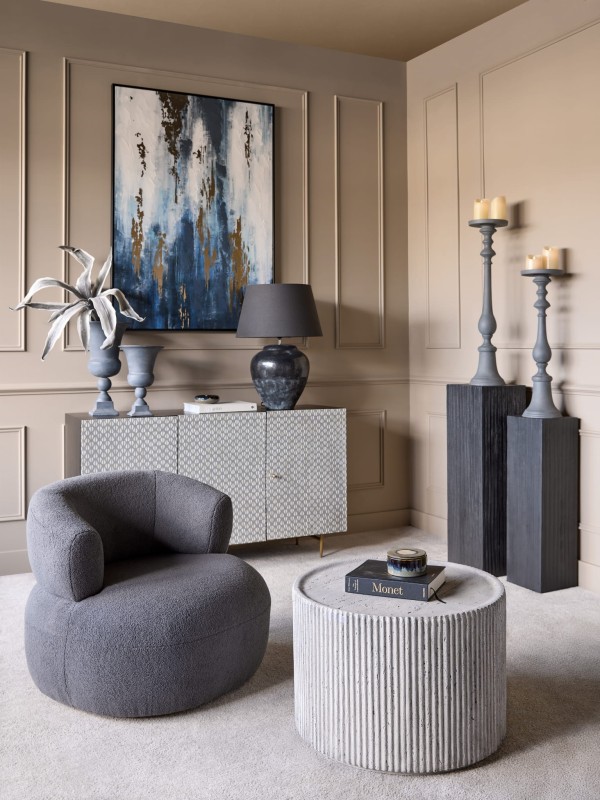 Fluted stone composite coffee table