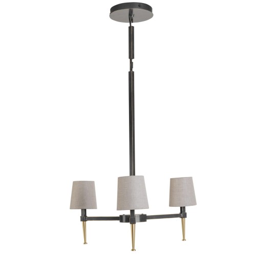 Stella 3-Arm Chandelier – Black and Gold with Linen Shades