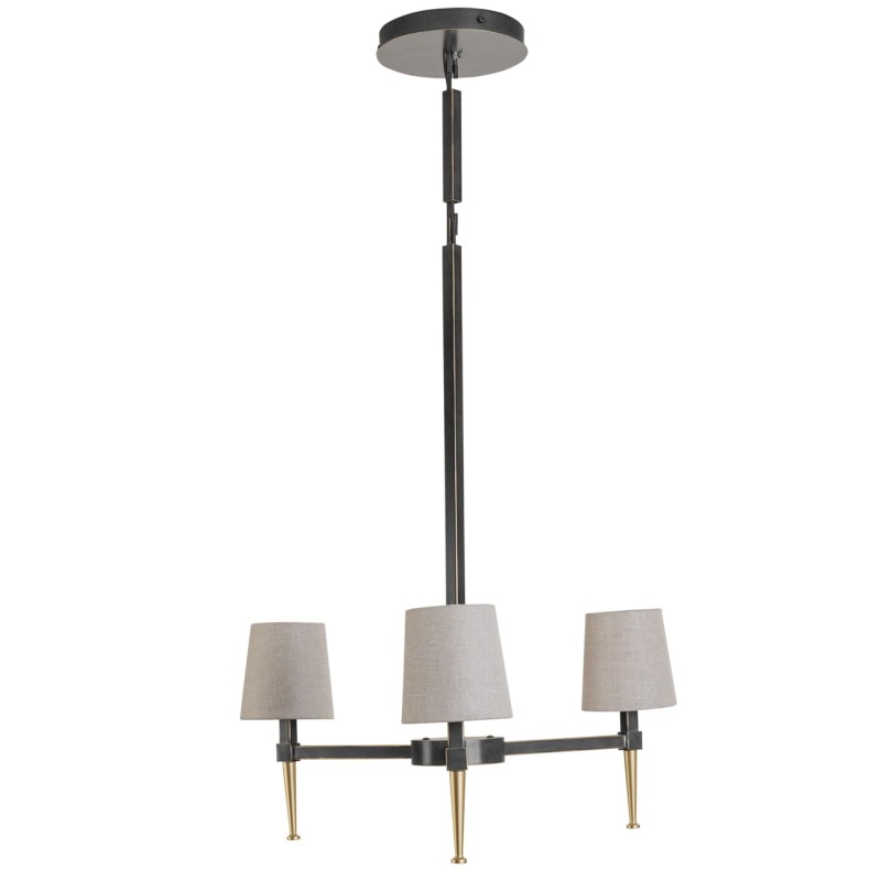 Stella 3-Arm Chandelier – Black and Gold with Linen Shades