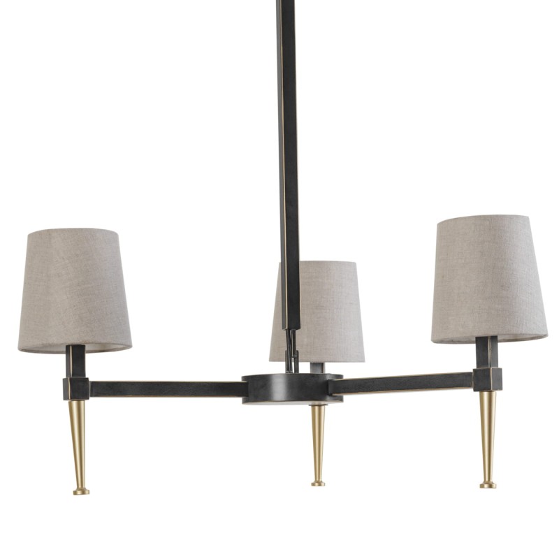 Stella 3-Arm Chandelier – Black and Gold with Linen Shades