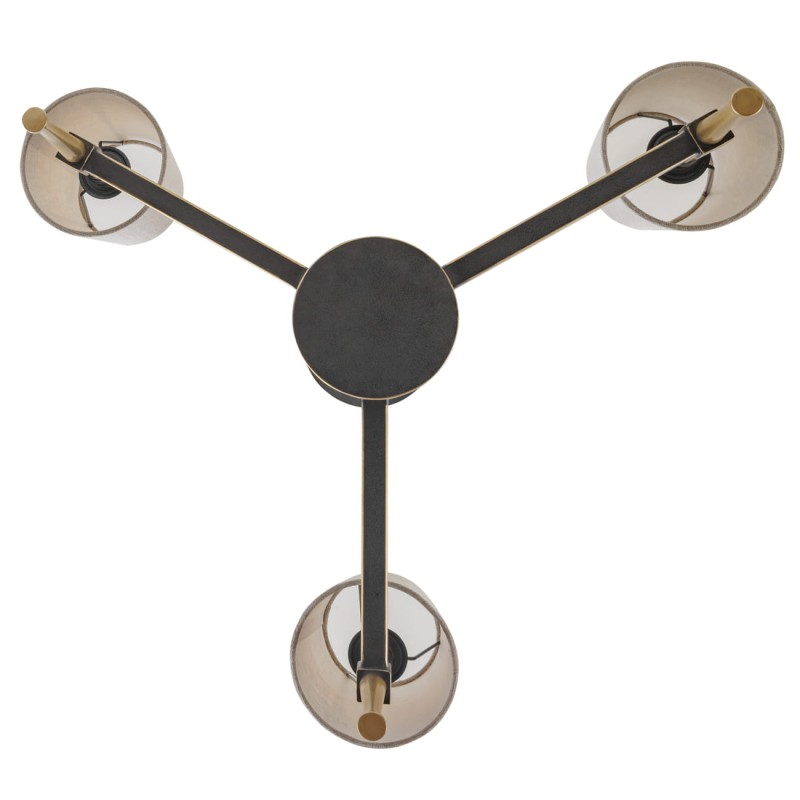 Stella 3-Arm Chandelier – Black and Gold with Linen Shades