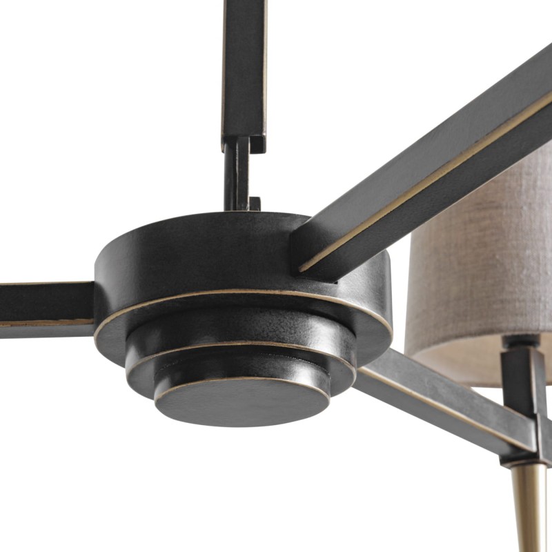 Stella 3-Arm Chandelier – Black and Gold with Linen Shades