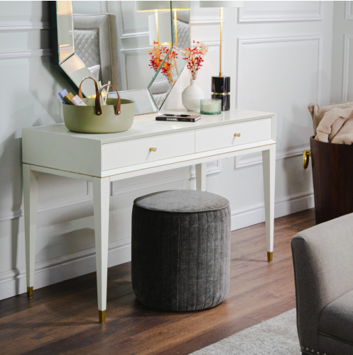 White and gold dressing table with two storage drawers
