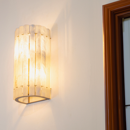 Morven natural alabaster wall light measuring 30 cm