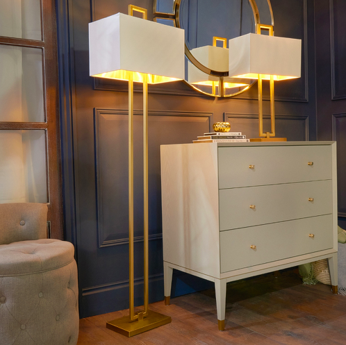 Danby Royal floor lamp 158 cm with gold base and white shade