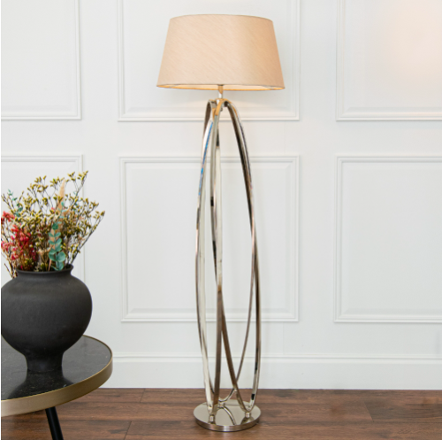 Akira Floor Lamp – Silver Base with Beige Shade, 156 cm