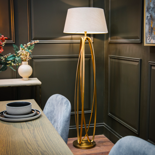 Brisa 156 cm Floor Lamp – Brass Base, Beige Shade | Elegant Standing Lamp