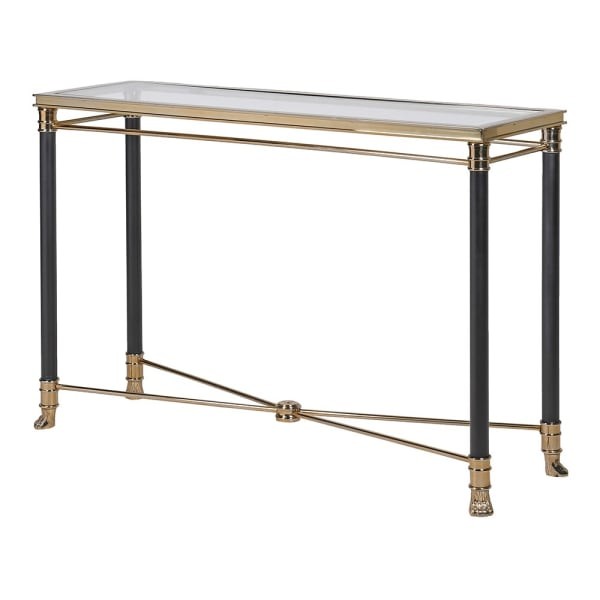 Foo Console Table 121 cm with Rectangular Glass Top and Gold & Black Stainless Steel Frame