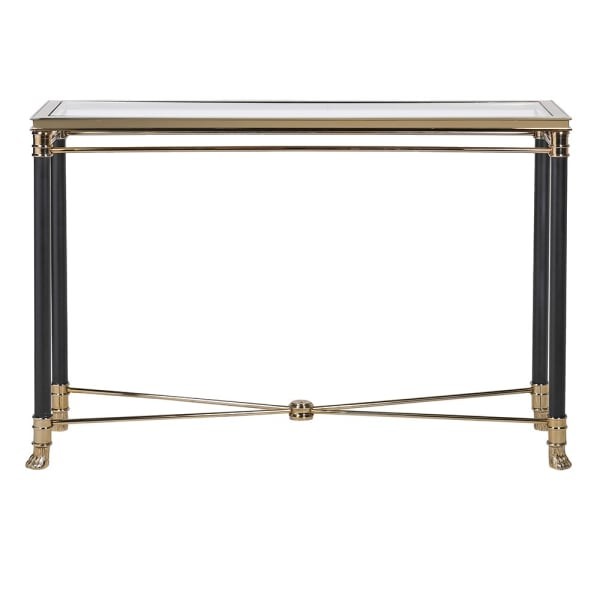 Foo Console Table 121 cm with Rectangular Glass Top and Gold & Black Stainless Steel Frame