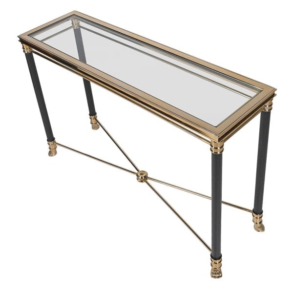 Foo Console Table 121 cm with Rectangular Glass Top and Gold & Black Stainless Steel Frame