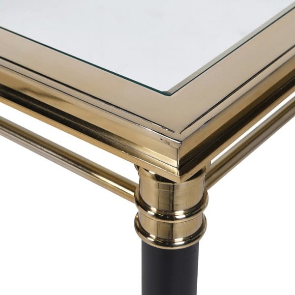 Foo Console Table 121 cm with Rectangular Glass Top and Gold & Black Stainless Steel Frame