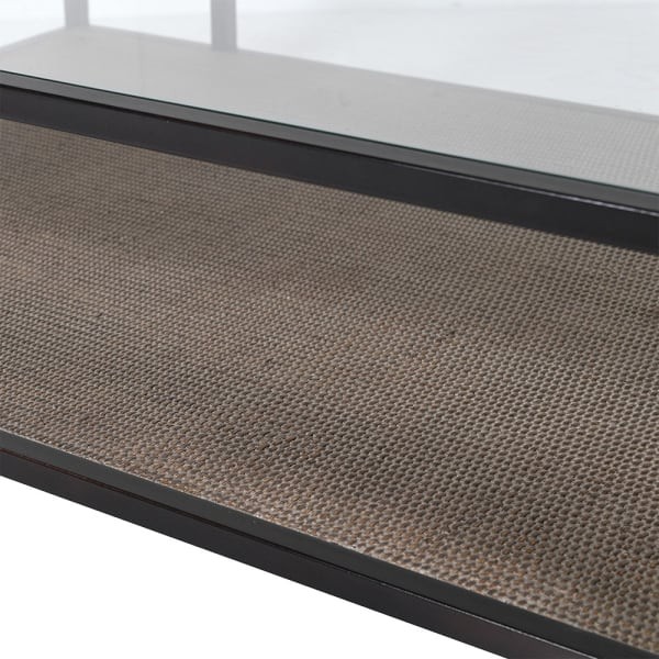 Lyall Rectangular Coffee Table 132 cm with Glass Top and Wicker Shelf