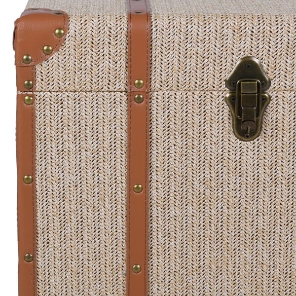 Zelten Set of Three Vintage-Style Storage Trunks – Beige and Brown with Iron Detailing