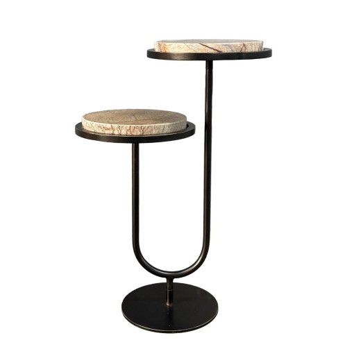 Double Emperador 59 cm Two-Tier Marble Side Table – Gold Frame, Brown Emperador Marble Tops