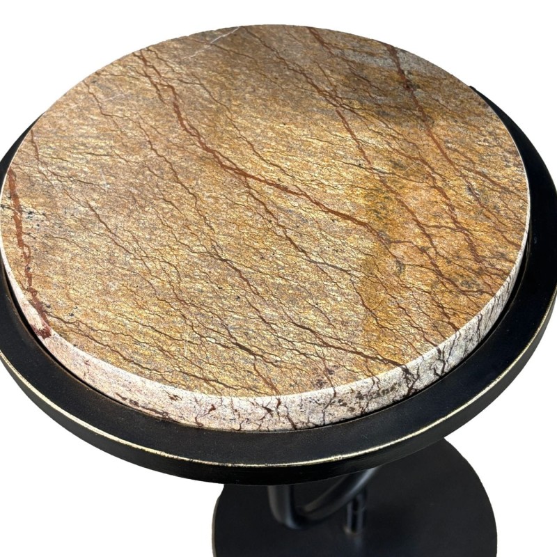 Double Emperador 59 cm two-tier marble side table with gold frame and brown Emperador marble tops