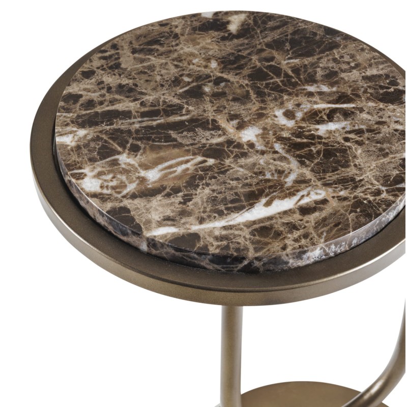 Double Emperador 59 cm two-tier marble side table with gold frame and brown marble tops