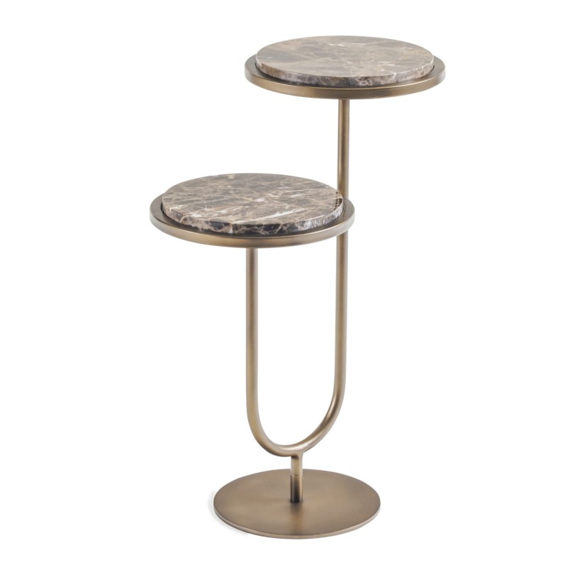 Double Emperador 59 cm two-tier marble side table with gold frame and brown marble tops