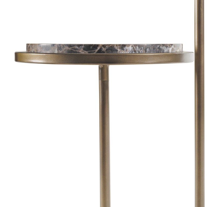 Double Emperador 59 cm two-tier marble side table with gold frame and brown marble tops
