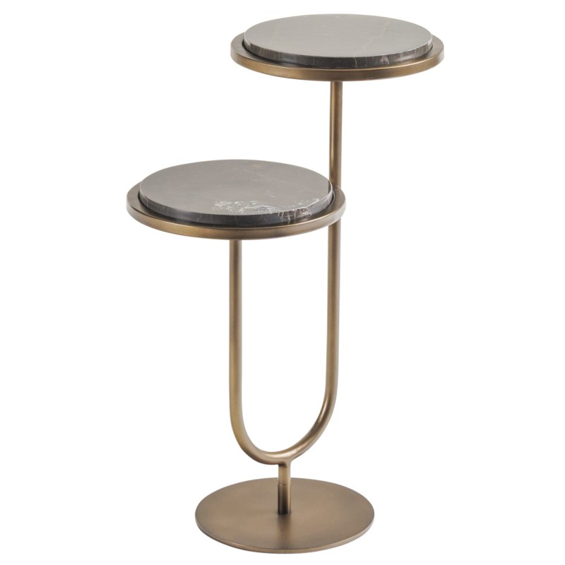 Double Italian Royal Gold 59 cm nesting marble side table in gold with two tiers, Italian Royal Gold marble