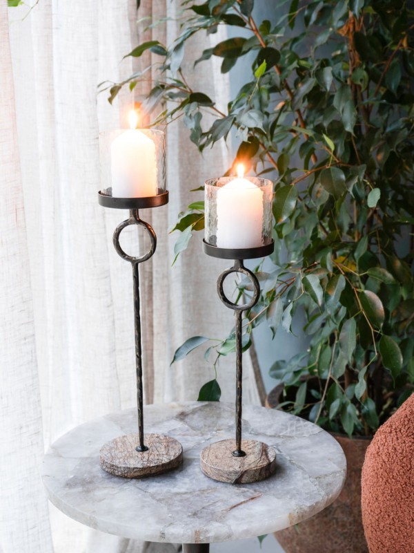 Tall floor-standing candle holder with marble base
