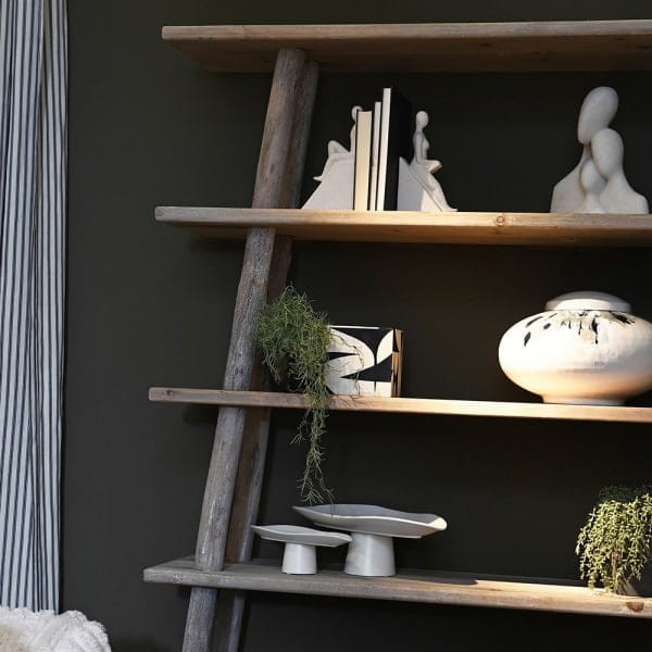 Rustic 197 cm wooden bookcase in oak and fir – boho rustic shelving unit