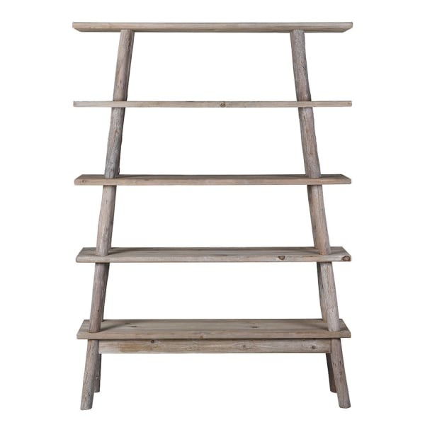 Rustic 197 cm wooden bookcase in oak and fir – boho rustic shelving unit