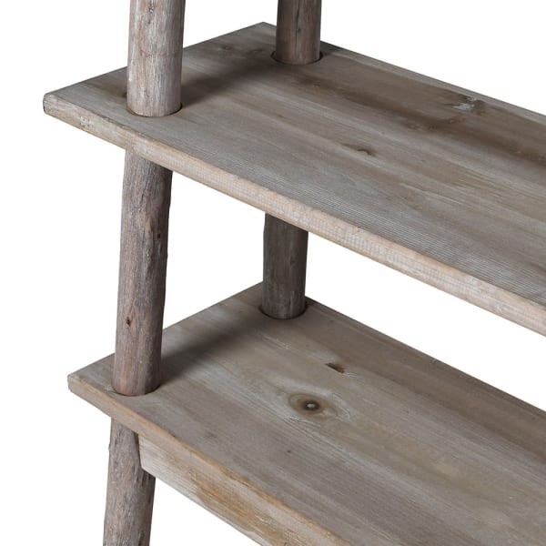Rustic 197 cm wooden bookcase in oak and fir – boho rustic shelving unit