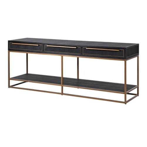 Primrose Black Console Table 200 x 78 cm – Black & Gold, 3 Drawers