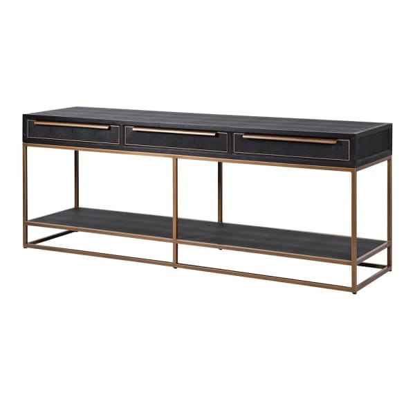 Primrose Black console table 200 x 78 cm in black and gold with 3 drawers
