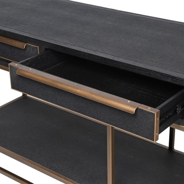 Black and gold console table in a premium interior