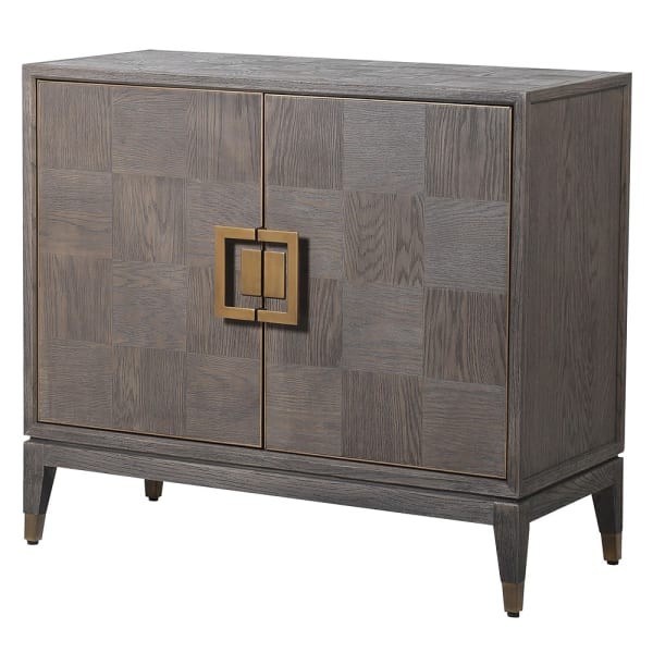 Camile Oak Grey 2-Door Cupboard with Brass Details – 98 cm