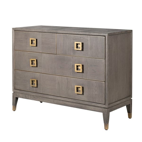 Modern Camile Oak chest of drawers 110 cm grey oak finish with brass-tone handles