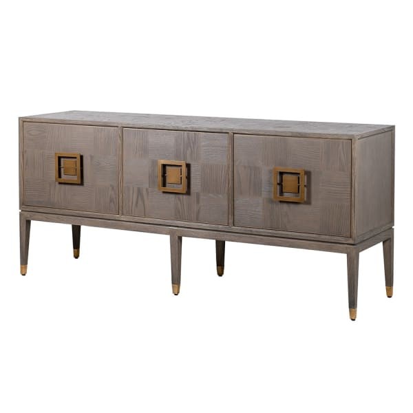 Grey oak sideboard 193 cm – Camile Oak cabinet with brass-tone details