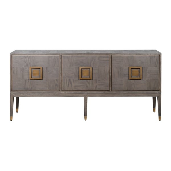 Grey oak sideboard 193 cm – Camile Oak cabinet with brass-tone details