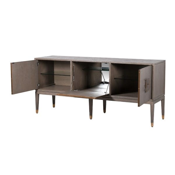 Grey oak sideboard 193 cm – Camile Oak cabinet with brass-tone details