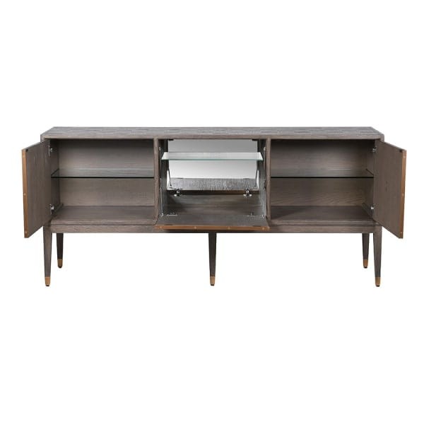 Grey oak sideboard 193 cm – Camile Oak cabinet with brass-tone details
