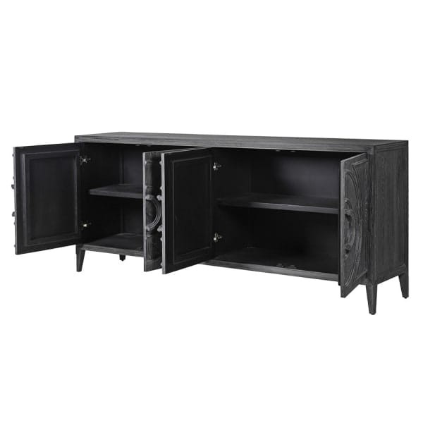 Black wooden sideboard 210 cm – Black Oracle four-door cabinet