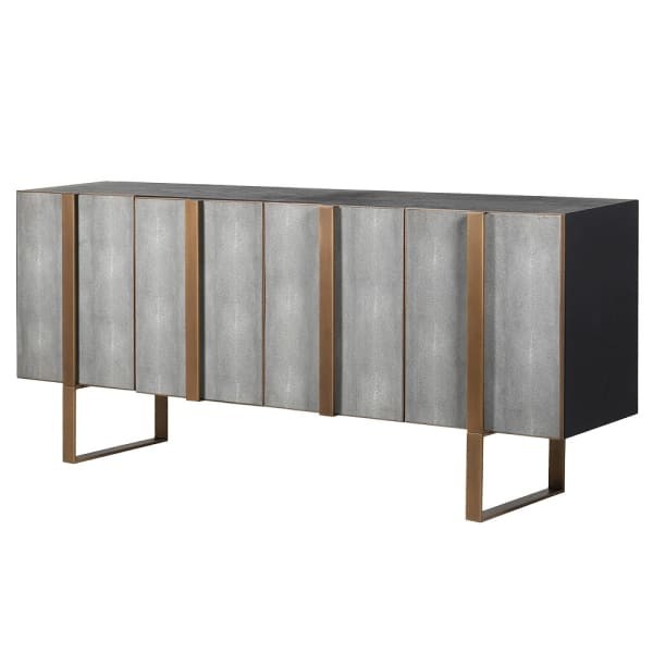 Enderby II 200cm luxury grey oak sideboard cabinet with shagreen finish and gold iron accents UK