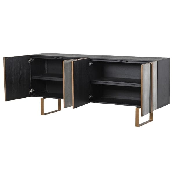 Enderby II 200cm luxury grey oak sideboard cabinet with shagreen finish and gold iron accents UK