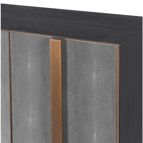 Enderby II 200cm luxury grey oak sideboard cabinet with shagreen finish and gold iron accents UK